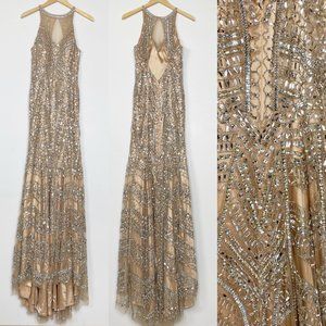 Sherri Hill 12 Nude Silver Fully Beaded Mermaid EC